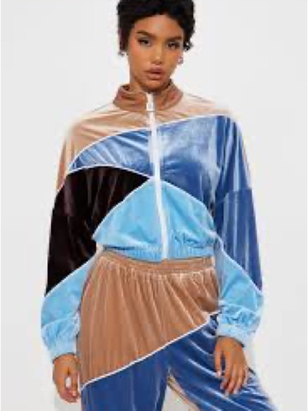 Colorblock Velour Track Jacket - Blue, Light Blue, Tan, Black